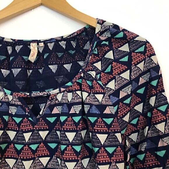 RED CAMEL Navy Blue Pink Boho Bohemian Striped Rayon 3/4 Sleeve Blouse Top Small - Picture 2 of 4